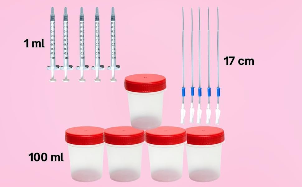 Home Insemination Kit with IUI catheters, syringes and collection containers - 5 Containers